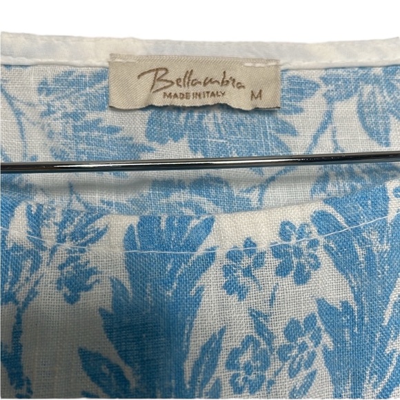 Bellaumbra Blue White Floral Linen Short Sleeve Blouse Women Size M - Picture 2 of 5